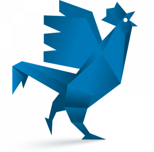Logo de la French Fab représentant un coq bleu polygonal